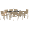 Conjunto de comedor de jardín de 9 piezas beige ratán poliéster 3