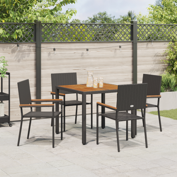 Conjunto de comedor de jardín de 5 piezas  Ratán Polipropileno Negro M 4