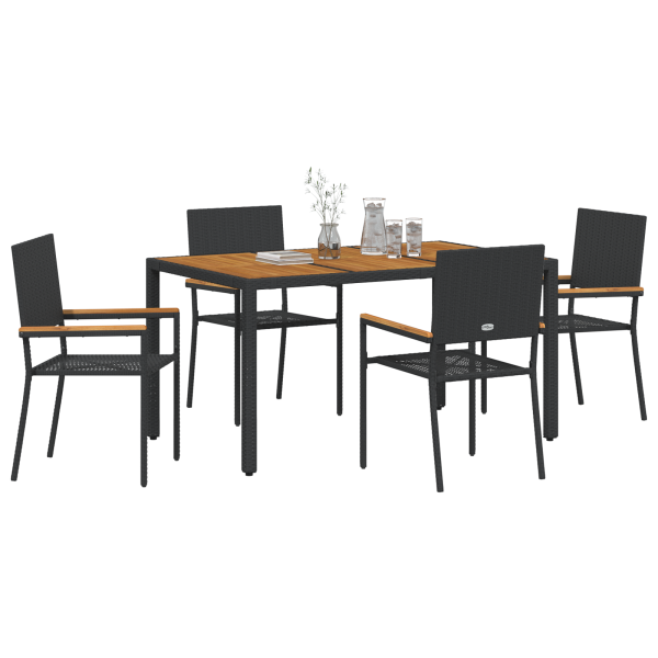 Conjunto de Jantar de 5 Peças  Rattan Poliéster Preto M 3