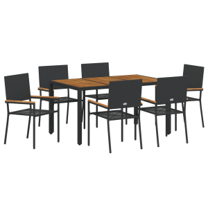 Conjunto de Jantar de Jardim  7 Peças Preto em Rattan Poly H