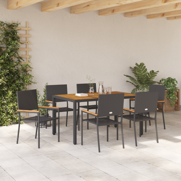 Conjunto de Jantar de Jardim  7 Peças Preto em Rattan Poly M 4