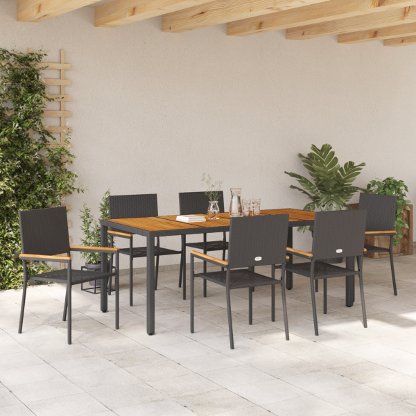 Conjunto de Comedor de Jardín  de 7 Piezas Negro Poliratán M 4