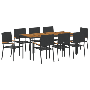 Juego de Comedor de Jardín de 9 Piezas Poliratán Negro H