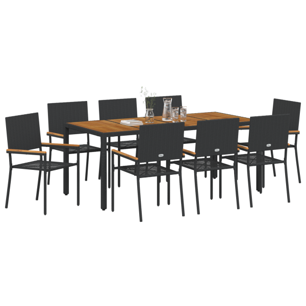 Juego de Comedor de Jardín de 9 Piezas Poliratán Negro M 3