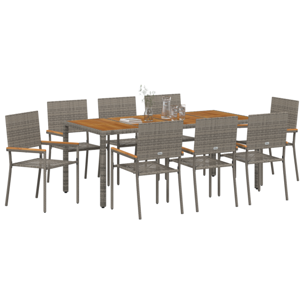 Conjunto de Jantar de Jardim  9 Peças Cinza Rattan Poly M 3