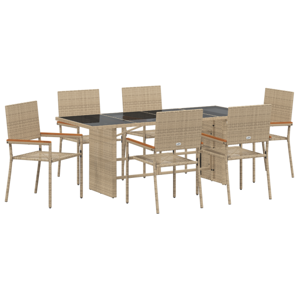 Juego de Comedor de Jardín de 7 Piezas Beige Poliratán M 2