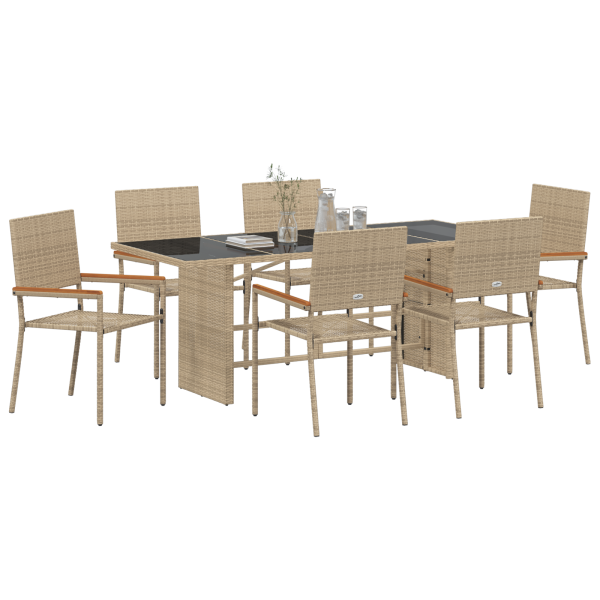 Juego de Comedor de Jardín de 7 Piezas Beige Poliratán M 3