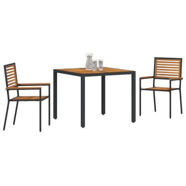 Conjunto de Jantar Jardim  3 Peças Rattan Poliéster Preto Acácia M 3