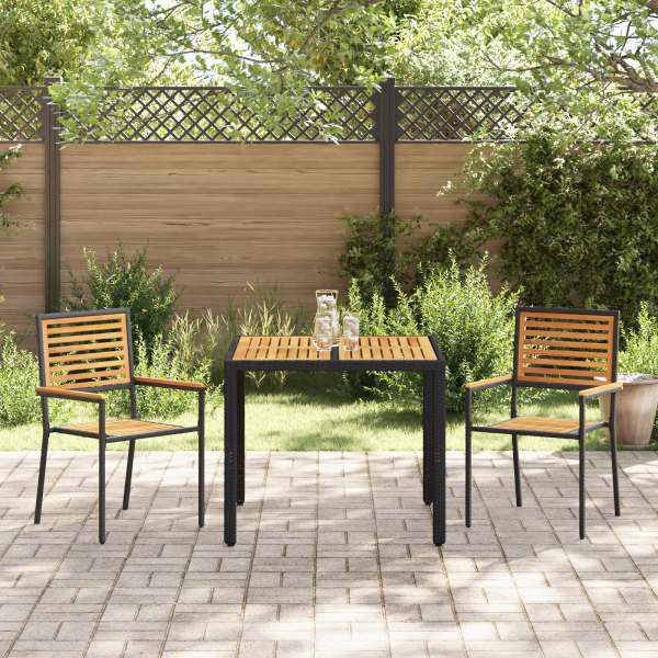 Set de Comedor de Jardín  3 Piezas Acacia de Ratan Sintético Negro M 4
