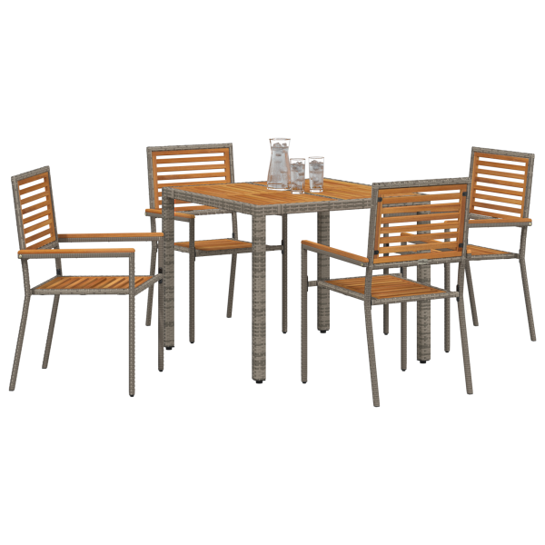 Conjunto de Comedor de Jardín  de 5 Piezas de Poliratán Gris y Acacia M 3