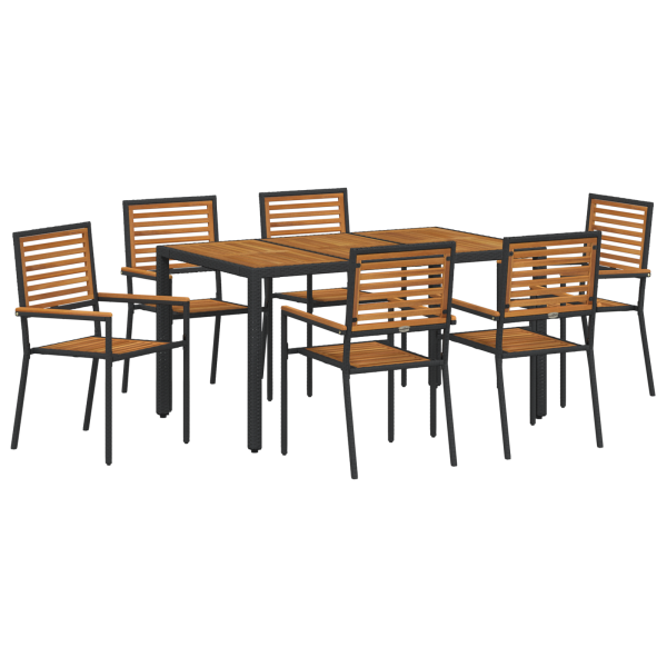 Conjunto de Jantar  7 Peças Rattan Poliéster Preto Acácia M 2