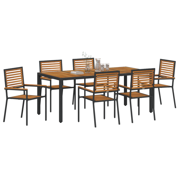 Comedor de Jardín  7 Piezas de Poli Ratan Negro Acacia M 3