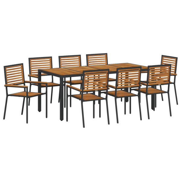 Juego de Comedor de Jardín  de 9 Piezas de Ratan Poliéster Negro Acacia M 2