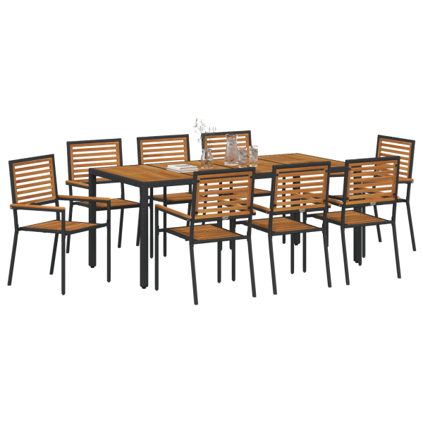 Juego de Comedor de Jardín  de 9 Piezas de Ratan Poliéster Negro Acacia M 3