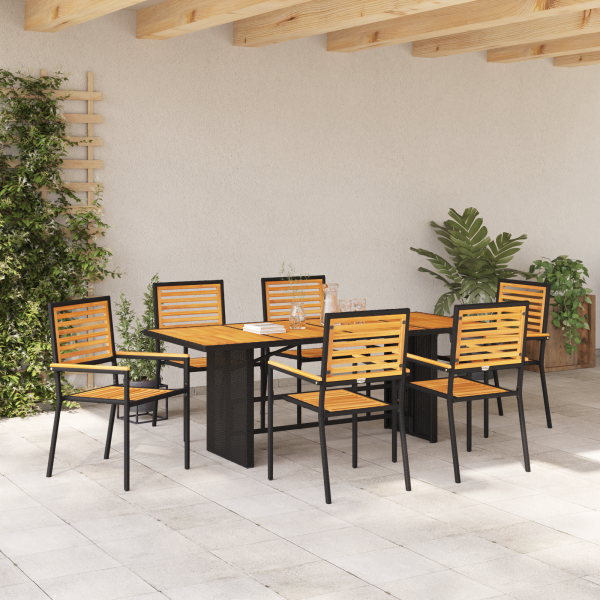 Conjunto de Jantar de 7 Peças  Preto Polyrattan Acácia M 4