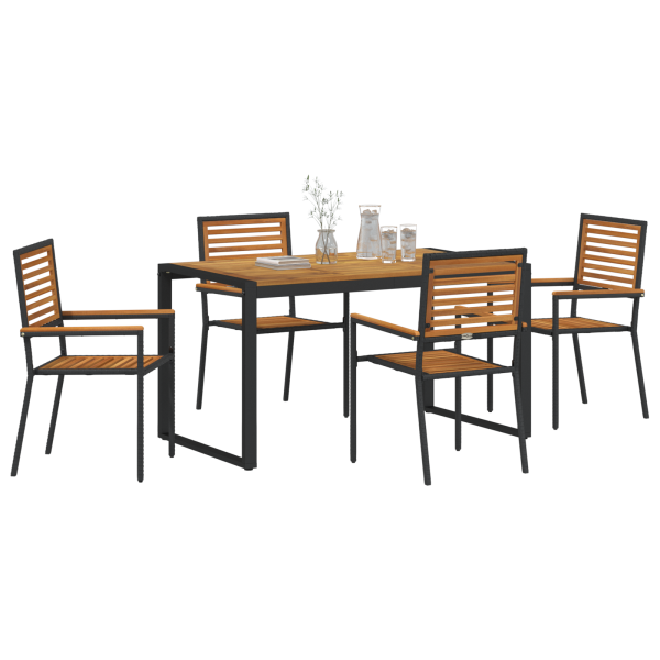 Set de Comedor Jardín de 5 Piezas Negro Poly Ratan Acacia M 3