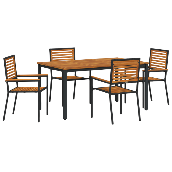 Juego de Comedor de Jardín de 5 Piezas Negro de Polirratan Acacia M 2