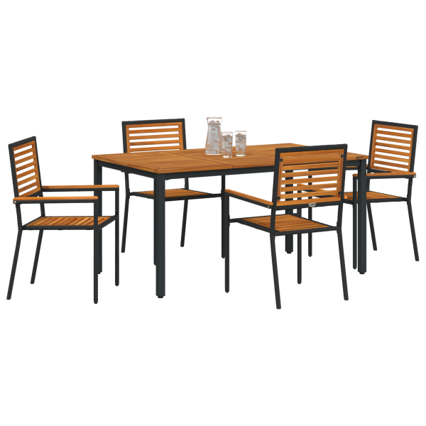 Conjunto de Jantar Jardim 5 Peças  Preto Polyrattan Acácia M 3