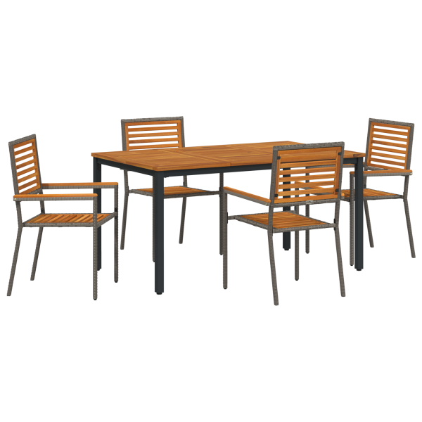 Conjunto de Jantar de Jardim de 5 Peças  Cinza Polyrattan Acácia M 2