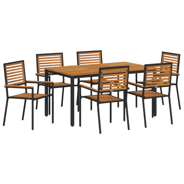 Conjunto de Jantar para Jardim  7 Peças Preto de Poly Rattan Acácia M 2