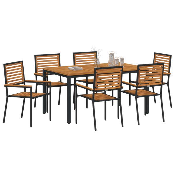 Set de Comedor de Jardín de 7 Piezas en Polirratán Negro y Acacia M 3