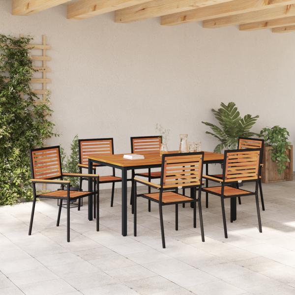 Conjunto de Jantar para Jardim  7 Peças Preto de Poly Rattan Acácia M 4