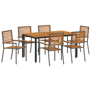 Conjunto de Jantar de Jardim  7 Peças Cinza Poli Rattan Acácia H