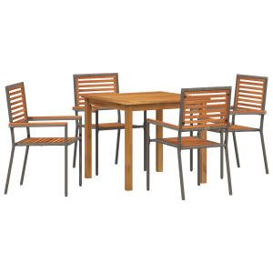 Conjunto de Comedor de Jardín de 5 Piezas  Gris Poliratán Acacia H