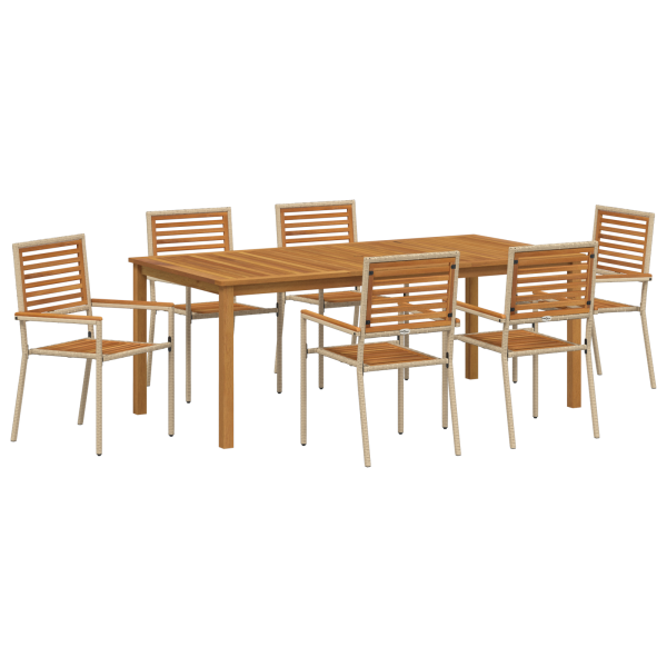 Conjunto de Comedor de Jardín  de 7 Piezas Beige Poliratán Acacia M 2