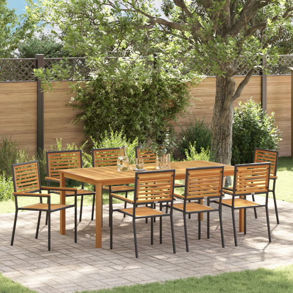 Juego de Comedor de Jardín  9 Piezas Acacia Rattan Negro D
