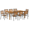 Juego de Comedor de Jardín  9 Piezas Acacia Rattan Negro 3