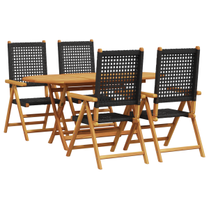 Set de comedor de jardín 5 pzas madera acacia y ratán PE negro H