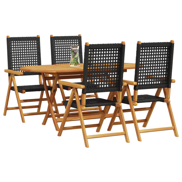 Set de comedor de jardín 5 pzas madera acacia y ratán PE negro M 3