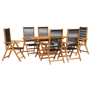 Set de comedor de jardín 7 pzas madera acacia y ratán PE negro H