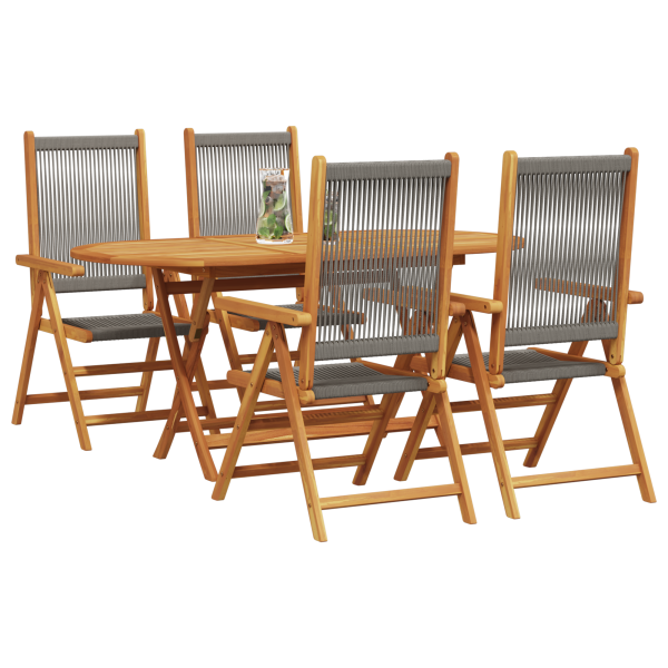 Set de comedor de jardín 5 pzas madera acacia y ratán PE gris M 3