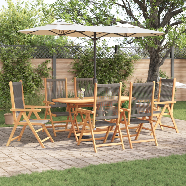 Set de comedor de jardín 7 pzas madera acacia y ratán PE gris D