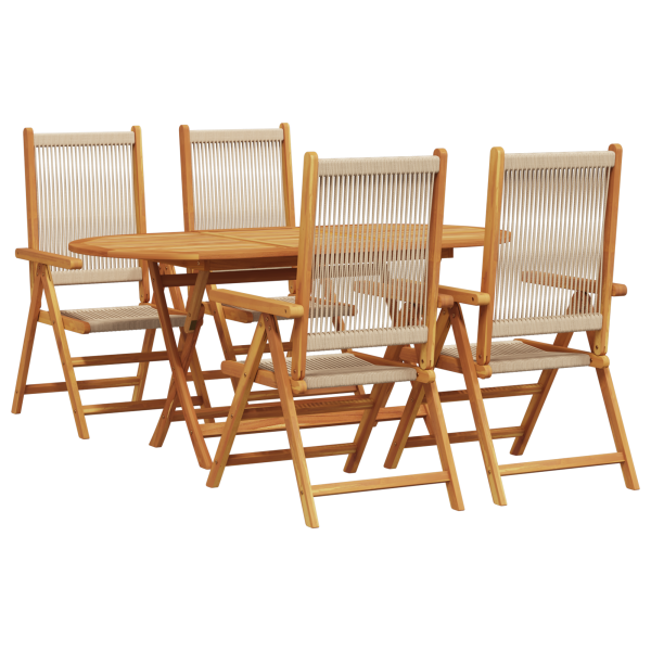 Set de comedor de jardín 5 pzas madera acacia y ratán PE beige M 2