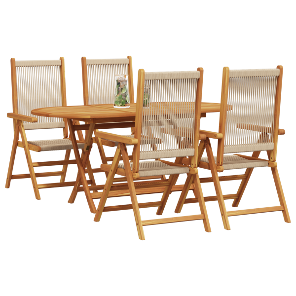 Mesa de Jardim Dobrável Manual 5 pcs Bege 160x85x75 cm M 3