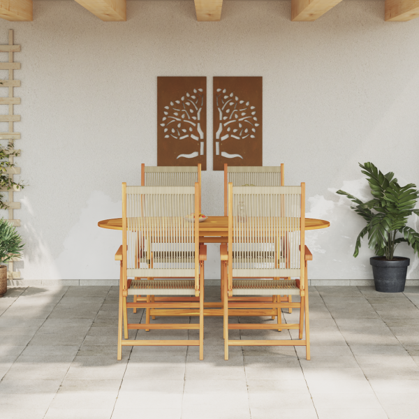 Mesa de Jardim Dobrável Manual 5 pcs Bege 160x85x75 cm M 4