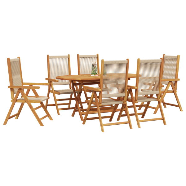 Set de comedor de jardín 7 pzas madera acacia y ratán PE beige M 3