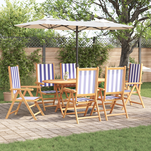 Conjunto de Comedor de Jardín de 7 Piezas Azul y Blanco de Madera Sólida de Acacia D