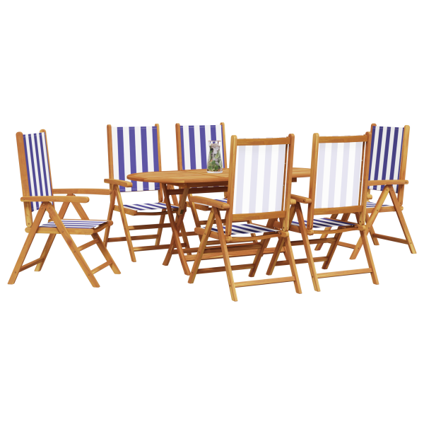 Conjunto de Comedor de Jardín de 7 Piezas Azul y Blanco de Madera Sólida de Acacia M 3