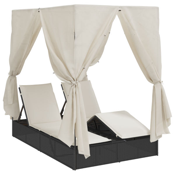 Espreguiçadeira Dupla com Telhado e Cortinas com cortinas Ajustável Preto M 2