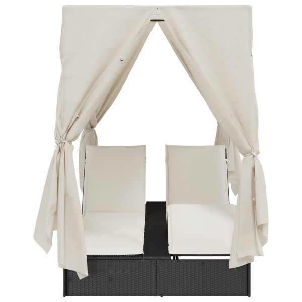 Tumbona doble con techo y cortinas ratán sintético negro M 5