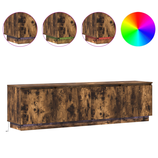Cabinet para TV con LED de roble ahumado 180x38x49 cm de madera contrachapada M 4