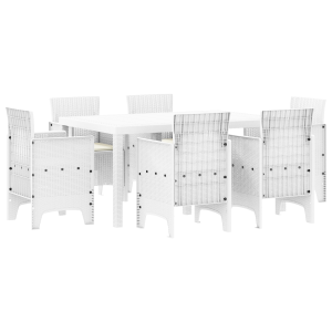 Conjunto de Comedor de Jardín de 7 Piezas con Cojines Blanco Poliratán H