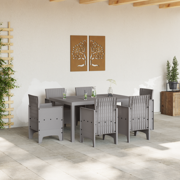 Conjunto de Comedor de Jardín de 7 Piezas Gris Claro de Poly Rattan M 3