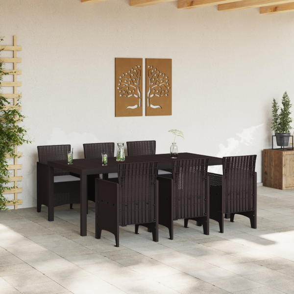 Juego de Comedor de Jardín de 7 Piezas con Cojines Marrón Poly Rattan M 3