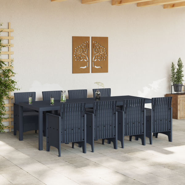 Conjunto de Comedor de Jardín de 9 Piezas con Cojines Anthracite de Poliratán M 3