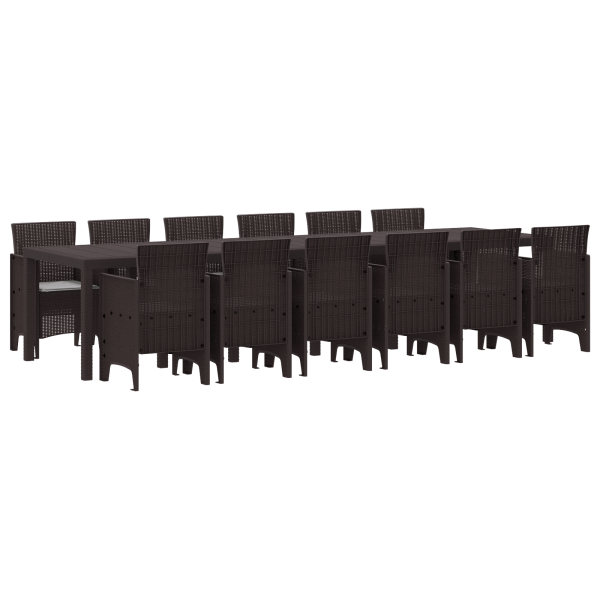 Conjunto de Comedor de Jardín  de 13 Piezas con Cojines Marrón Poliratán M 2